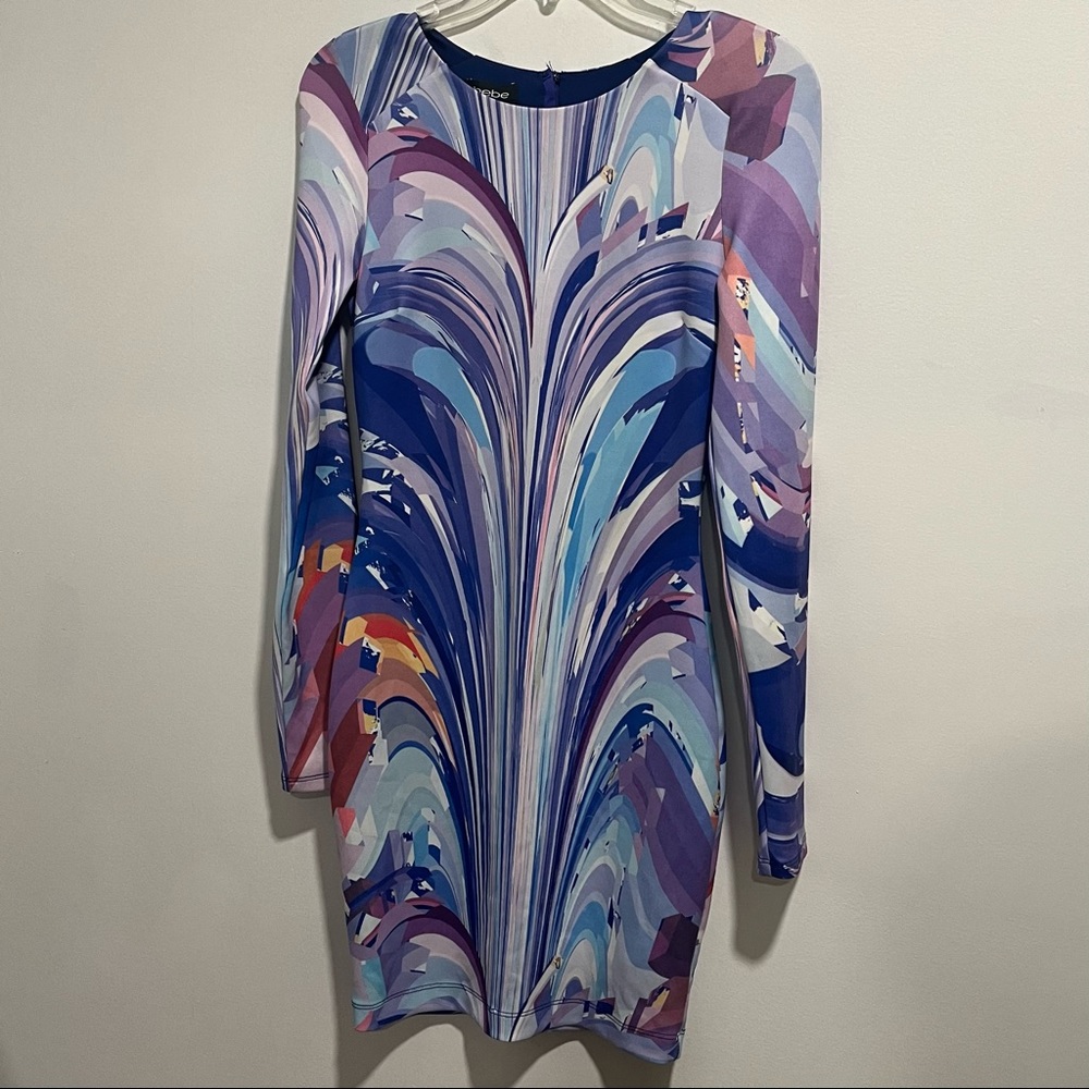 BEBE Bodycon Long Sleeve Swirled Fitted Dress - Picture 1 of 12